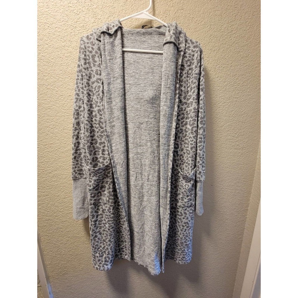 Sweet Romeo Long Hooded Sweater Duster Gray Animal Print Size XS